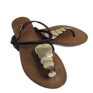 Miz Mooz Black Leather Nuovo Sandal with Gold Accents Size EUR 36/US 6